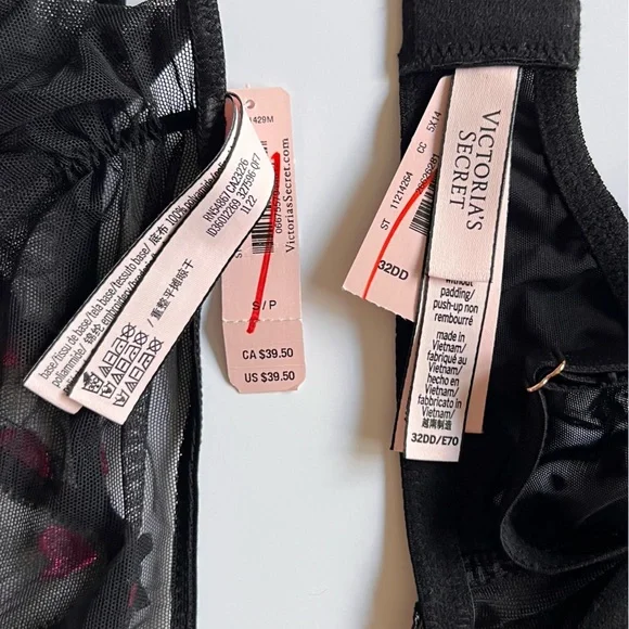 NWT VS bra panty set embroidered hearts valentine 32DD/34C Small - Picture 5 of 5